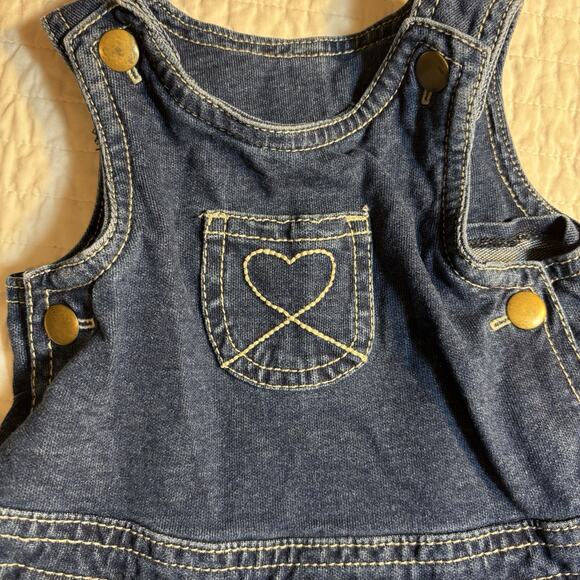 Vintage Faded Glory Baby Overalls 3-6M Denim Bib Jeans Organic Cotton Spandex25 - Picture 2 of 4